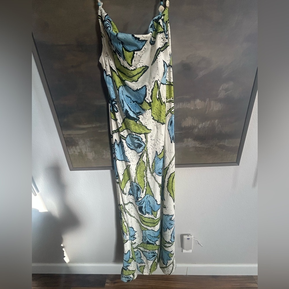 NWOT Topshop cowl neck midi slip dress with beaded straps in green blue floral - Picture 6 of 14